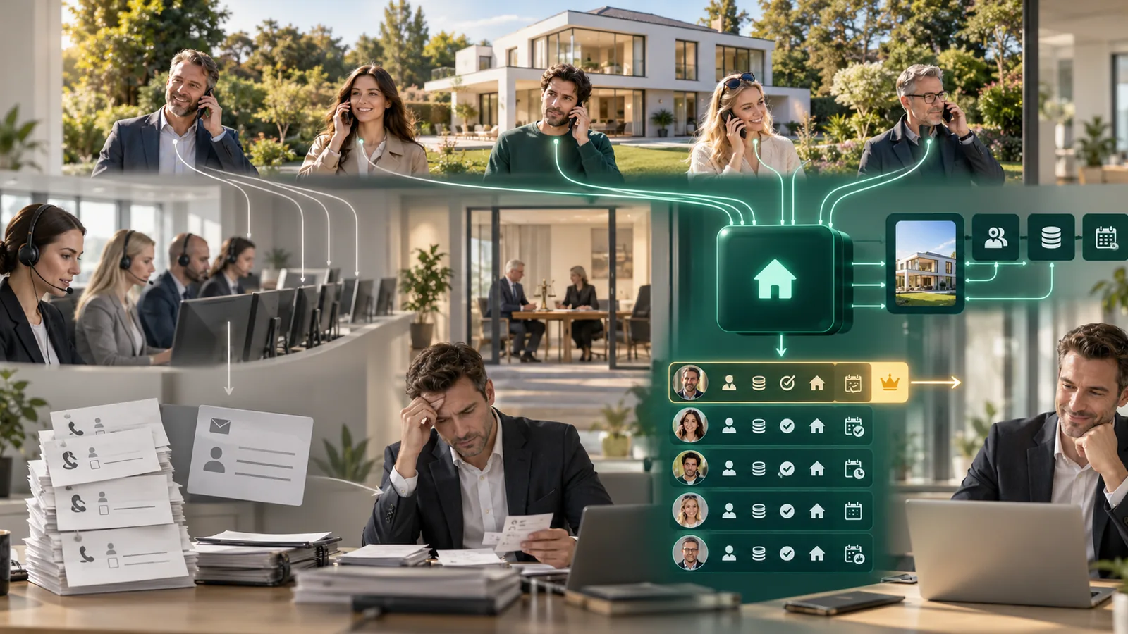 Klassische Telefonzentrale mit Rückrufzetteln gegenüber qualifizierten, priorisierten Anfragen im CRM